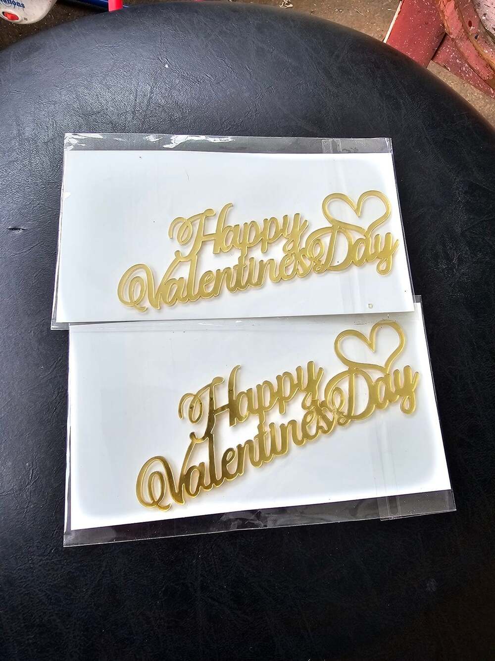 Happy Valentine's Day Gold Acrylic Cake Topper Charm Decoration
